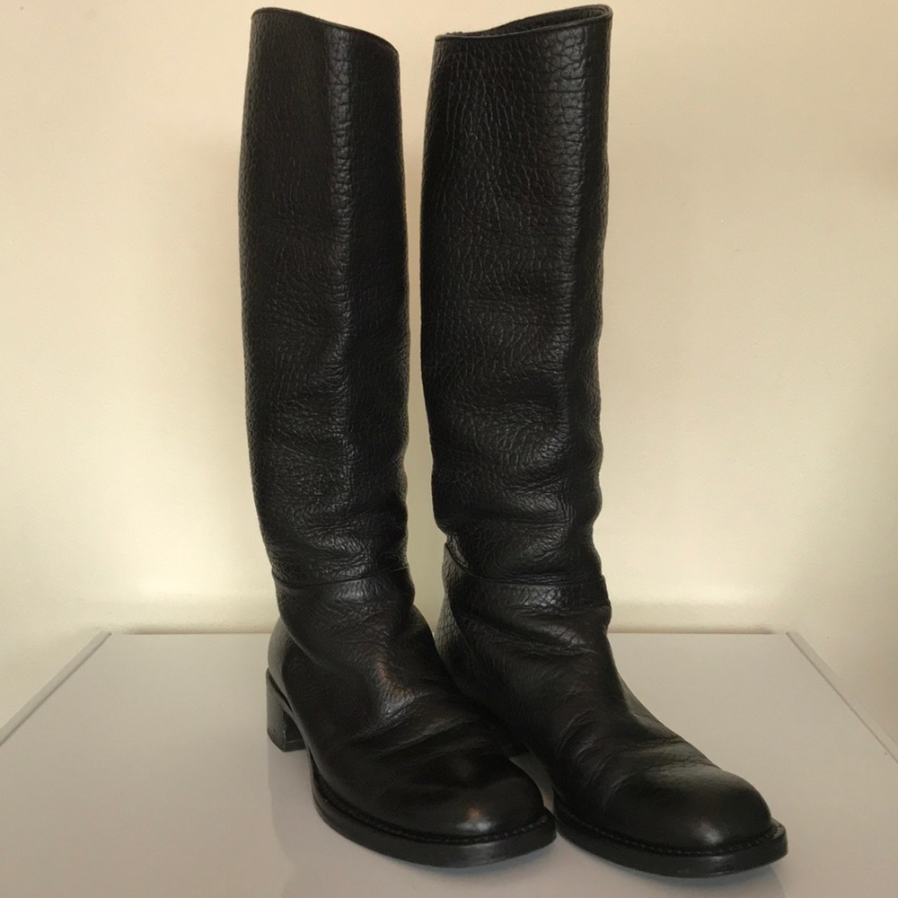 P R A D A - Riding Boots Pebbled Leather